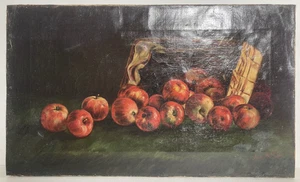 Antique Original Oil Painting Chiaroscuro Still Life Apples Restored Signed 1905 - Picture 1 of 13