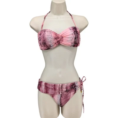 Despi 2 Piece Bikini Swimsuit Womens Pink Snake Bandeau Convertible Top Sz S/M - Image 1 of 4