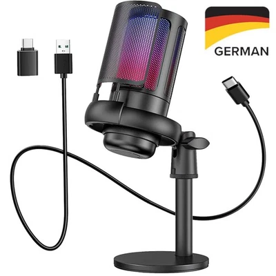 RGB Podcast Studio Gaming USB Mikrofon PC Microphone Streaming Kondensator Mic - Bild 1 von 4