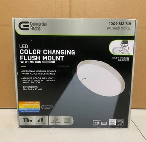 Commerical Electric 11" LED Dimmable CCT Flush Mount Ceiling Light Nickel - Picture 1 of 3