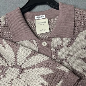 Neu mit Etikett - Massives Luxus Kurzarm Strick Häkel Button Down Kragen Hemd - Large - Bild 1 von 9