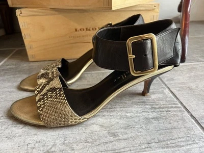 Босоножки Bettye Muller Bridget со змеиным принтом коричневые кожаные с ремешком на лодыжке туфли 39 9 - Изображение 1 из 4