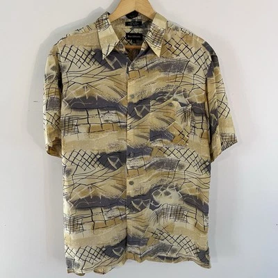 Marc Edwards Shirt Mens Medium Yellow 100% Silk Geometric Beach Button up - Image 1 of 4