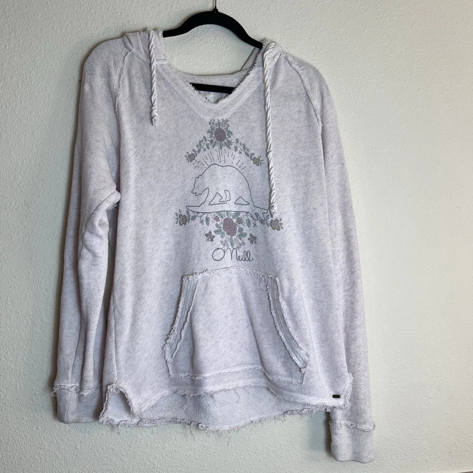 Sudadera con Capucha O’Neill L Oso Surf Logo Floral Pullover Envejecido Dobladillo Crudo Boho Playa Foto 1 de 4