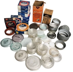 Gemischtes Set 50+ Vintage gemischt Zink Zink Glas Gummi Glas Deckel Ringe Atlas Ball Presto - Bild 1 von 10