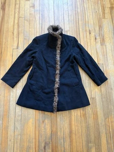 Fleurette Loro Piana Wool Coat Mink Fur Trim Size 4 - Picture 1 of 12
