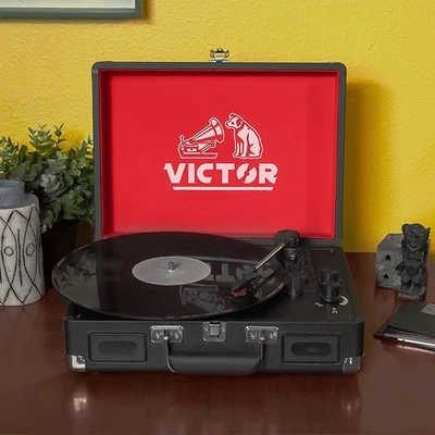Victor Metro Dual Bluetooth Suitcase Turntable with 3 Speeds VSRP800BK Open Box - Image 1 of 4