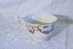 EDWIN KNOWLES LORRAINE SEMI VITREOUS GOLD PINK FLOWERS Coffee Tea Cups Set of 4 - Picture 1 of 9