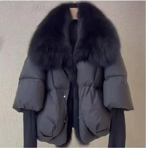 Womens Real Fox Fur Collar Down Puffer Jacket Short Coat Outwear Winter New S-XL - Bild 1 von 8