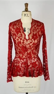 Baylis and Knight Red Nude Lace PEPLUM Low Cut Long Sleeve Top Elegant  - Picture 1 of 2