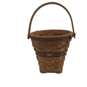 Longaberger Basket 1994 Vintage Handmade Round Wicker Handle Brown 6 1/2" - Picture 1 of 6