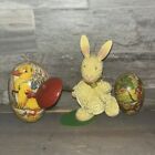 Vintage Easter Bunny Rabbit and Eggs Paper Mache Candy Containers West Germany