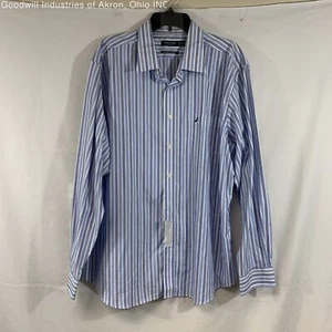 NWT Nautica Blue Striped Men's Wrinkle Resistant Button-Up, Sz. XXL - Picture 1 of 3