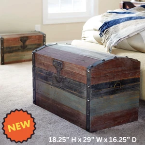 Vintage Rustic Storage Trunk Wooden Chest Bed Blankets Box Nautical Accent Decor - Picture 1 of 6