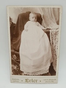 Cabinet Card Photograph Baby Wearing Beautiful Christening Gown Peoria Illinois - Picture 1 of 4