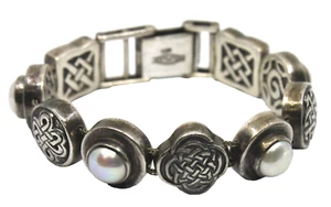Pulsera de plata de ley DAC Deborah Armstrong nudo celta perlas - Imagen 1 de 12