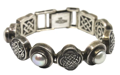 Sterling Silver DAC Deborah Armstrong Celtic Knot Pearl Bracelet - Image 1 of 4