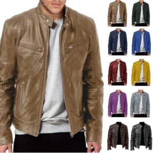 UK Mens Vintage Jacket Cafe Racer Basic Coats Casual Real Biker Outwear New Year - Picture 1 of 24