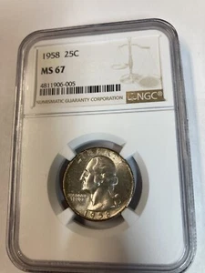 1958 Silver Washington Quarter 25C NGC Strong MS 67 Grade Low Population - Picture 1 of 2