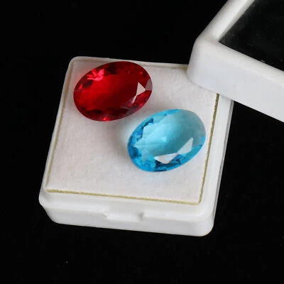 8 Ct./2 Pcs Oval Cut Red Ruby & Swiss Blue Topaz Loose Gemstones Pair - Image 1 of 4