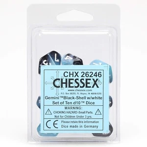 * Chessex Dice D10 Gemini Black Shell and White 10ct CHX26246 - Picture 1 of 1