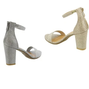 TOP Moda Womens Hannah-1 Chunky High Heel Metallic Glitter Ankle Strap Sandals - Picture 1 of 10
