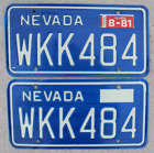 1981 Nevada License Plates Vintage Original Paint