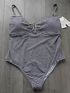 M&S MARKS & SPENCER NAVY MIX SECRET SLIMMING BANDEAU SWIMMING COSTUME UK SIZE 22 - Picture 1 of 5