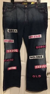 Old Skool Jeans Co. Patch Jeans Size 20 New with tags Dark denim patchwork words - Picture 1 of 11