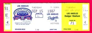 FULL/MINT DODGERS SEASON TICKET...TRIPLE PLAY-9/15/87-ASTROS - Picture 1 of 1