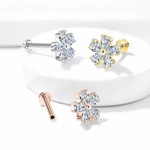 5 Pear CZ Petal Flower Top Lip Labret Conch Tragus Helix Ear Cartilage Studs 16G - Picture 1 of 6