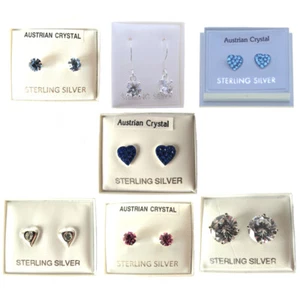 Earrings Sterling Silver Jewellery Studs Drops Cubic Zirconia Crystal Ladies UK - Picture 1 of 20