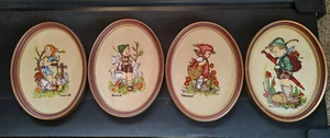 4 Vintage Hummel fertig gerahmt Handarbeit Kinder Junge Huhn Mädchen Blumenkorb - Bild 1 von 8