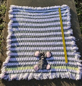 Hand Crochet Baby Blanket With Mouse 38 x 44 inches - Picture 1 of 7