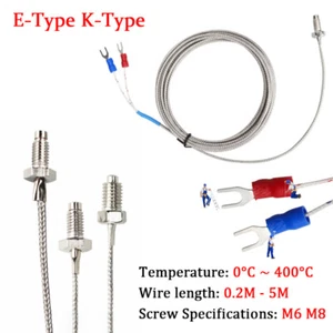 K-type E-type Thermocouple Temperature Sensor Probe 0.2M-5M Cable M6 M8 Threaded - Picture 1 of 9