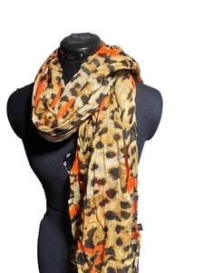 Gant Polyester Scarf Shawl Women Wide Animal Print Leopard Brown Orange - Picture 1 of 7