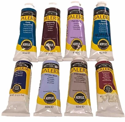 8 Winsor & Newton Galeria Acrylic Paint Bottles Assorted 2 oz 60mL Series 1 - Image 1 of 3