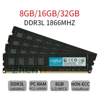 32GB 16GB 8GB DDR3L PC3-14900U 1866MHz 1.35V 240Pin DIMM RAM For Crucial LOT UK - Image 1 of 4