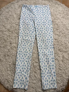 J. McLAUGHLIN Womens Pull On Pants Stretch Blue White Leaf Lightweight Size 4 - Picture 1 of 5