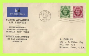 G.B. 1939 PAA Nordatlantik Luftpost Southampton-Foynes-Botwood-Shediac-New York - Bild 1 von 2