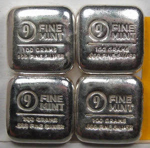 4 - Barras de plata fundida .999 de 100 gramos - 9Fine Mint. (12,86 oz troy en total) - Imagen 1 de 10