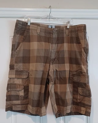 Pantalones cortos cargo a cuadros marrón talla 40 marca excedente Y2K informales Foto 1 de 4