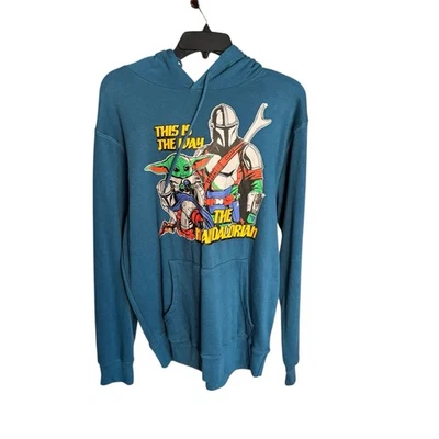 Sudadera con capucha Star Wars Mandalorian azul/verde para hombre talla mediana Foto 1 de 4