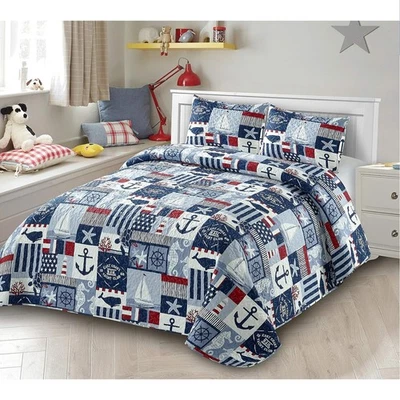 Nautical Full/Queen Coverlet Set - 3 Piece Marine Design for Kids/Teens - Изображение 1 из 3