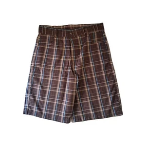 Players EXPRESS Shorts Men Size 36 Brown Plaid Slash Pockets Flat Front Cotton - Picture 1 of 7
