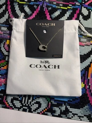 Collar Colgante Coach Signature Pavé C Cristales Dorados Ajustable Cadena 16+2 Nuevo Foto 1 de 2