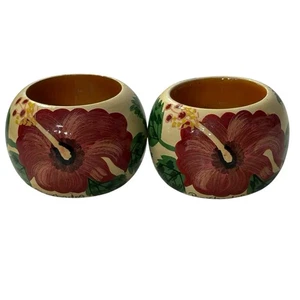 Juego de 2 servilleteros con flores de hibisco pintados a mano recuerdo de Barbados de colección florales - Imagen 1 de 15