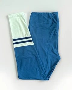 TC Lularoe Leggings Dipped Teal Blue Jersey White Stripe Size 12-18 NEW 741971 - Picture 1 of 3