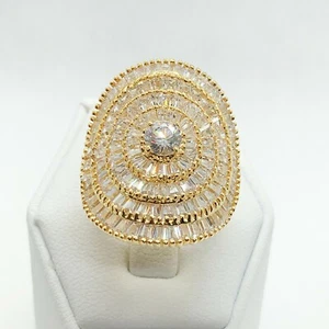 R5505 Women Fashion Jewelry White Yellow Gold Plate Promise Wedding Cluster Ring - Picture 1 of 5