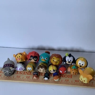 Disney Tsum Tsum Lot 17 Vinyl Figures Mini medium Frozen Mickey Belle Pluto Goof - image 1 of 4